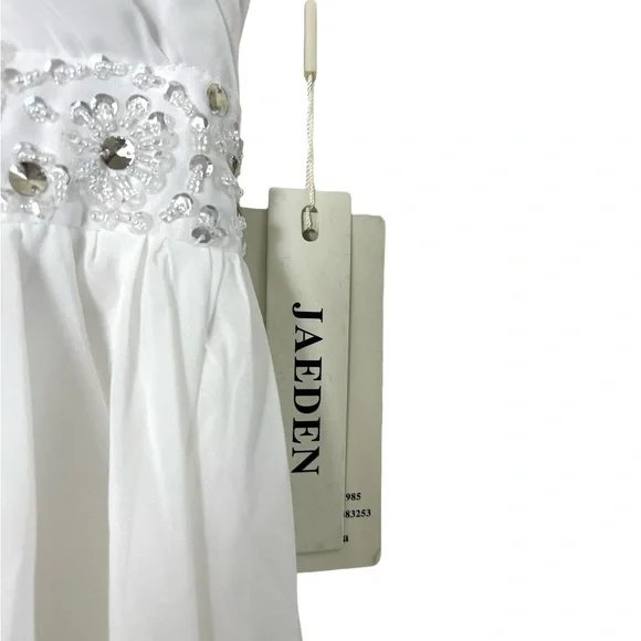 Jaeden | NWT Chiffon jeweled v-neck long beach wedding dress boho off sh… - Picture 6 of 14